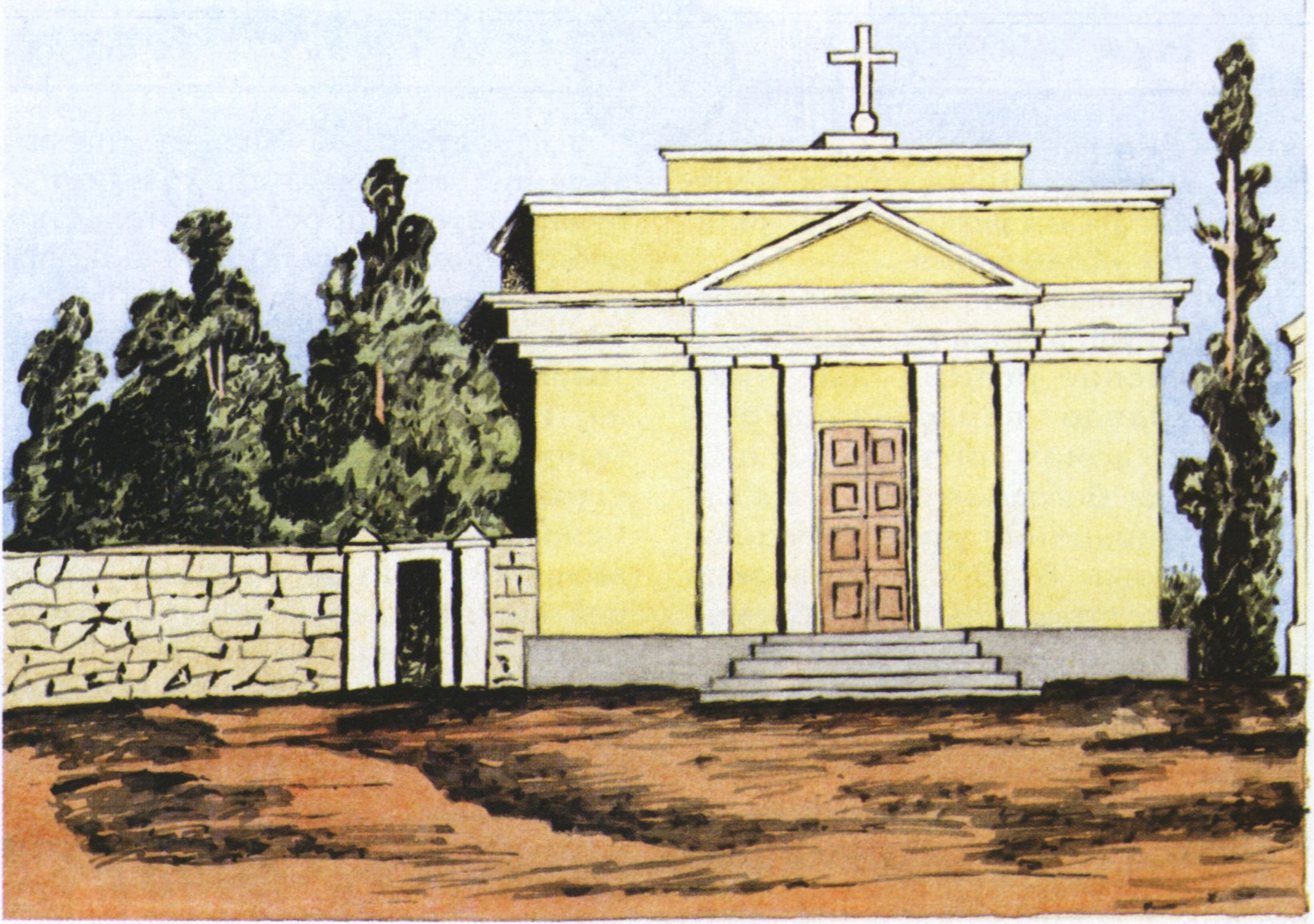 Лютеранская кирха. Первый строительный период. Автор проекта — Ф. Эльсон. 1840 г. Рис. художника Архипова Лютеранская кирха. Первый строительный период. Автор проекта — Ф. Эльсон. 1840 г. Рис. художника Архипова