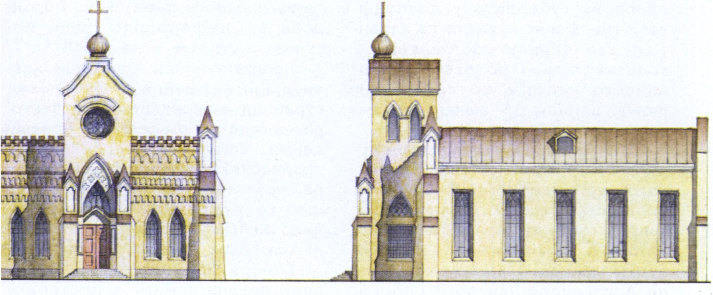 Немецкая кирха. Проект реконструкции. Архитектор Р.Б. Ахмедов. 1996 г. Публикуется впервые Немецкая кирха. Проект реконструкции. Архитектор Р.Б. Ахмедов. 1996 г. Публикуется впервые