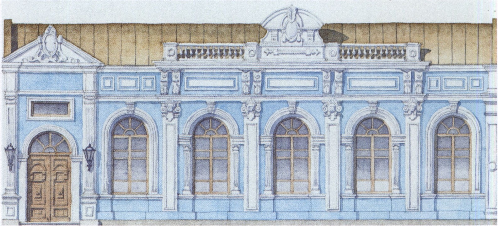 Дом губернского предводителя дворянства В.П. Попова на Бульварной (Лазаревской) улице. Главный фасад. Автор не известен. 1874 г. Акварель А. Потика. Публикуется впервые Дом губернского предводителя дворянства В.П. Попова на Бульварной (Лазаревской) улице. Главный фасад. Автор не известен. 1874 г. Акварель А. Потика. Публикуется впервые