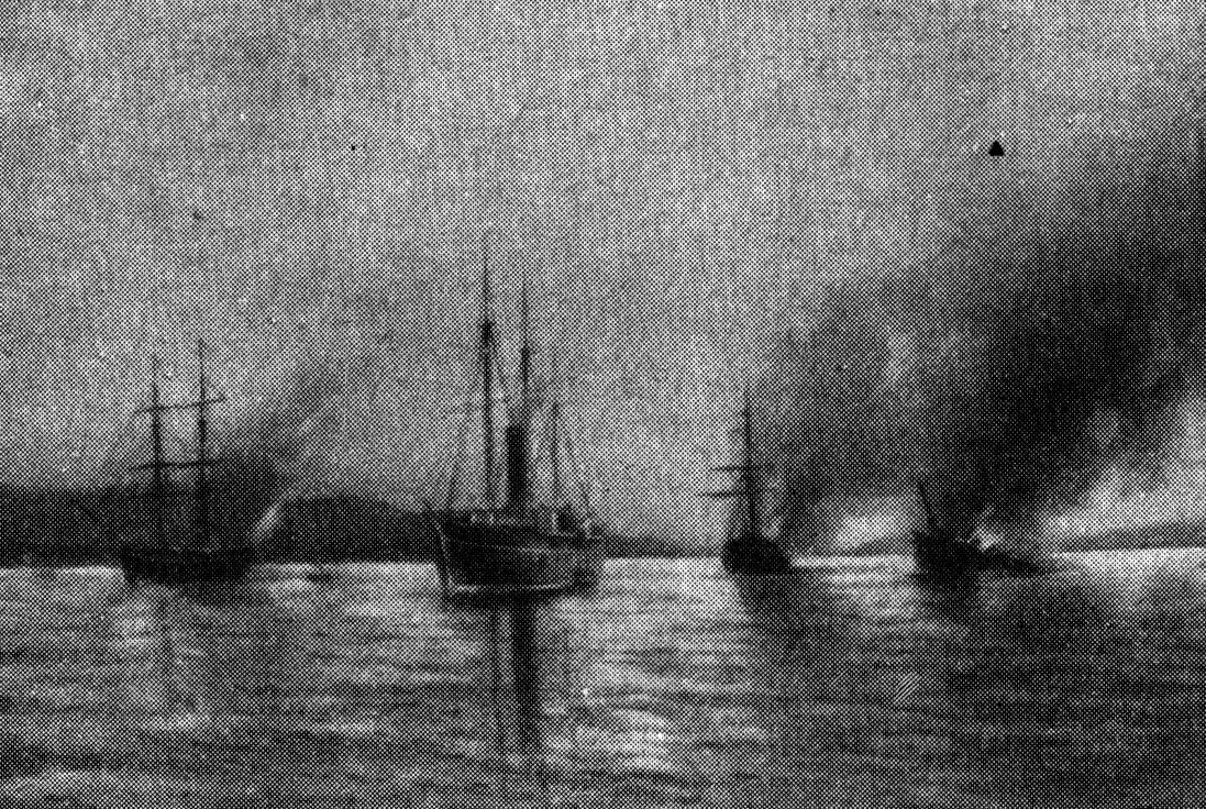 Июнь 1877 г. Сожжение пароходом «Константин» трех турецких пароходов в Босфоре