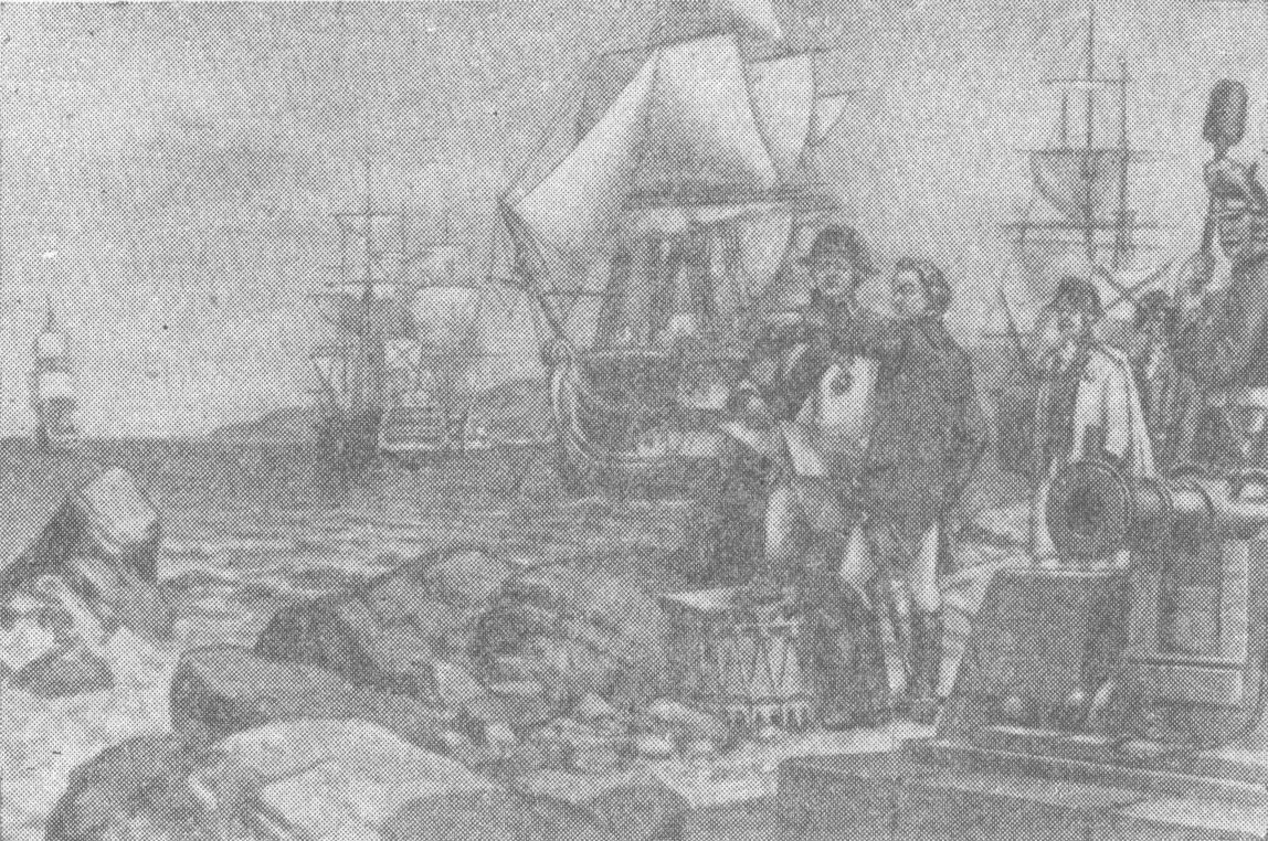А.В. Суворов и Ф.Ф. Ушаков осматривают Севастопольский порт. С картины художника В.Д. Илюхина