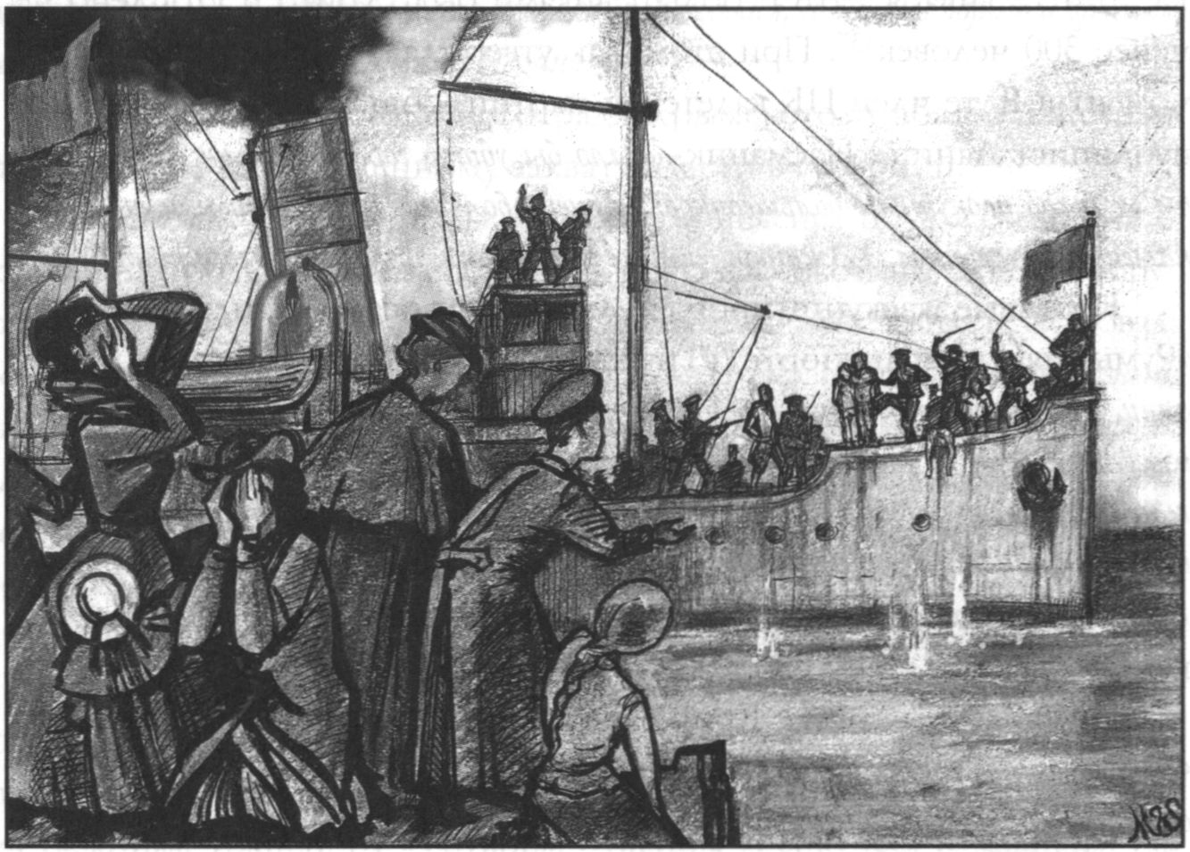 Евпатория, 1918 г. Массовая казнь офицеров большевиками. Рисунок М. Шуба Евпатория, 1918 г. Массовая казнь офицеров большевиками. Рисунок М. Шуба