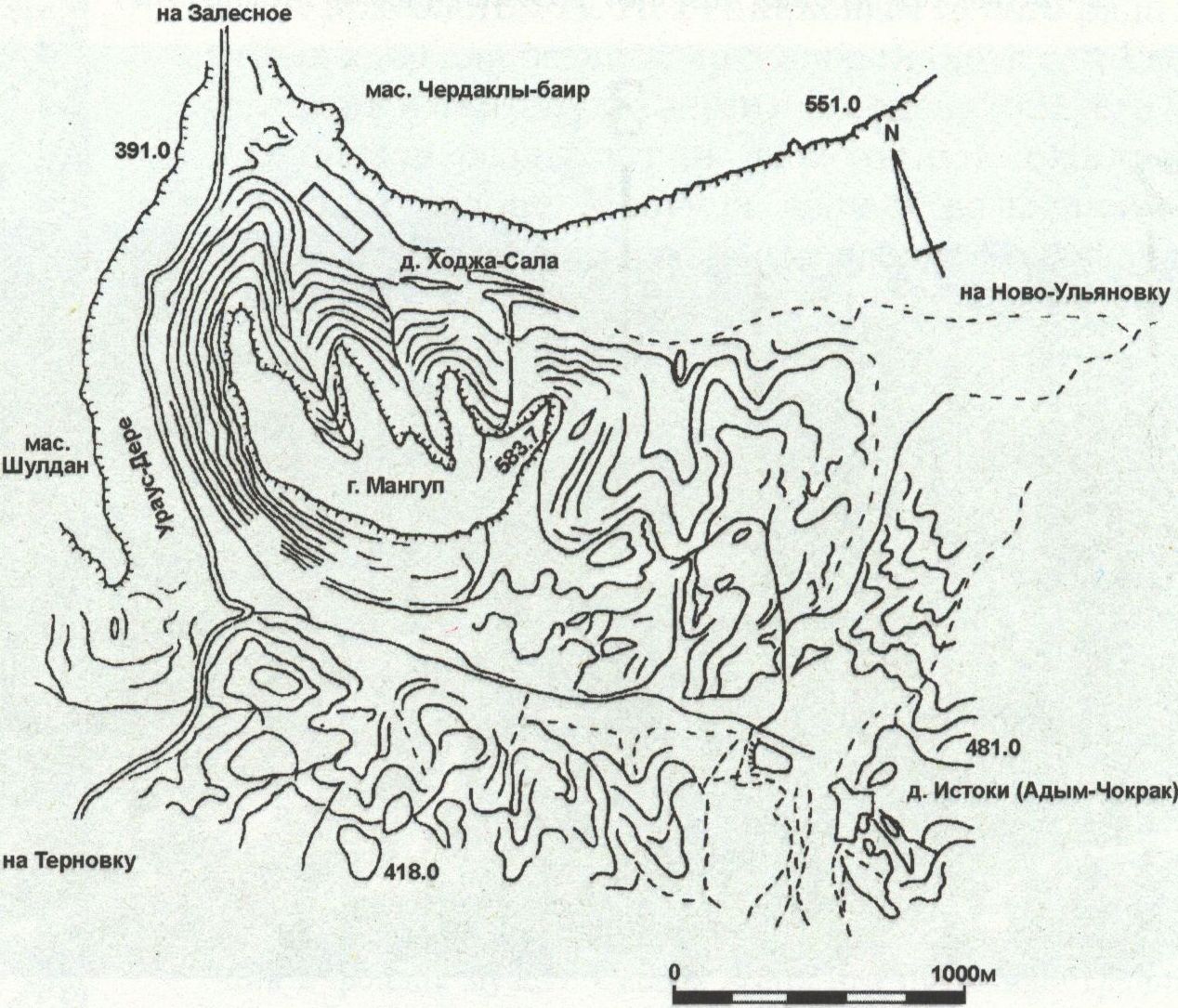Карта-схема окрестностей Мангупа