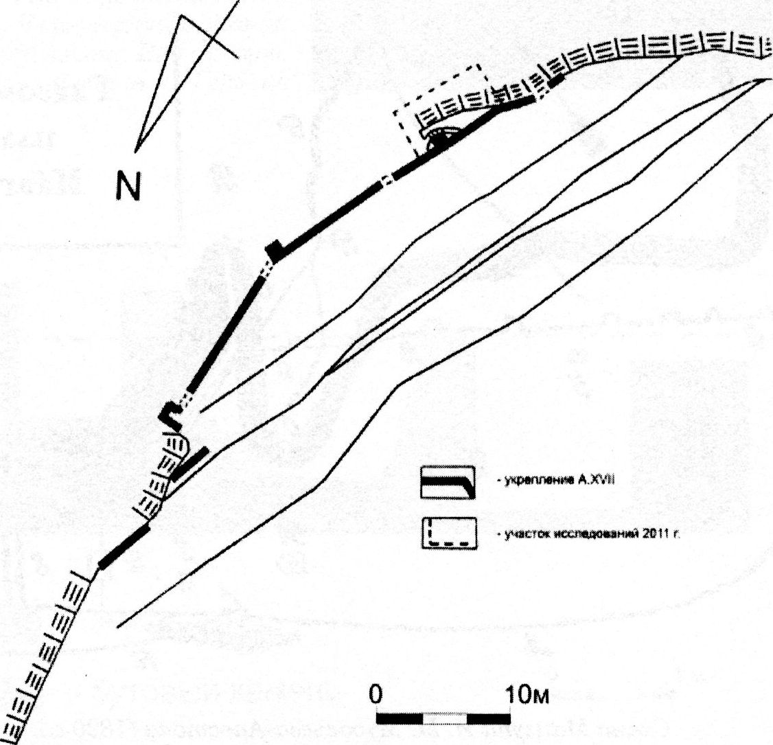 Мангуп. План укрепления A.XVII с участком исследования остатков крепостной калитки в 2011 г.