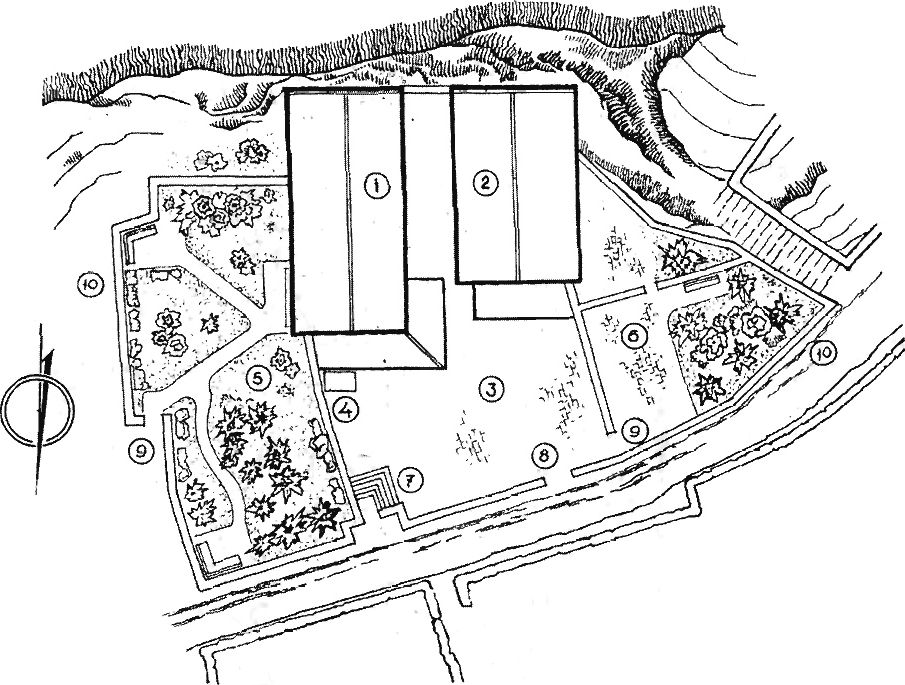 10. Генеральный план комплекса кенаса с учетом проектируемого благоустройства территории. 1. Большая кенасс. 2. Малая кенаса. 3. Главный двор. 4. Муслук (емкость для омовений). 5, 6. Женские дворики. 7. Входная калитка в главный двор. 8. Ворота. 9. Калитки. 10. Ул. Кенасская 10. Генеральный план комплекса кенаса с учетом проектируемого благоустройства территории. 1. Большая кенасс. 2. Малая кенаса. 3. Главный двор. 4. Муслук (емкость для омовений). 5, 6. Женские дворики. 7. Входная калитка в главный двор. 8. Ворота. 9. Калитки. 10. Ул. Кенасская
