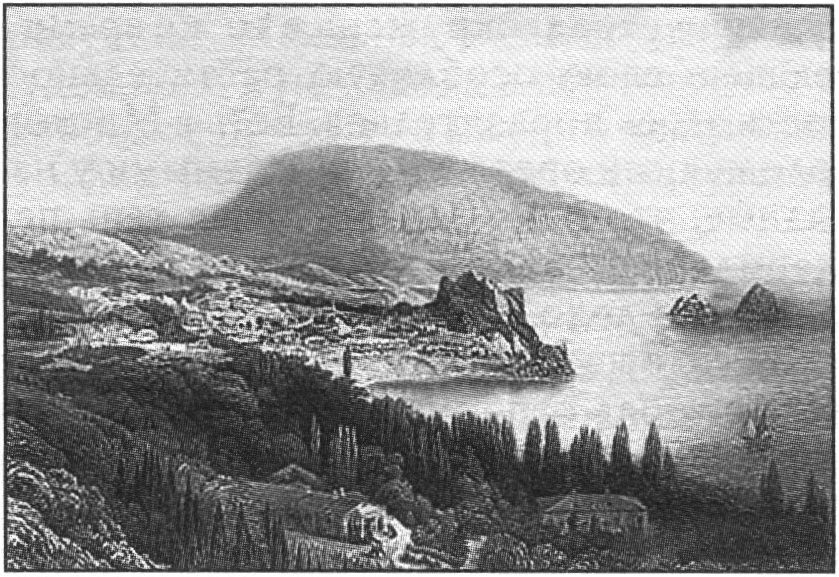Вид на Гурзуф и Аю-Даг. Гравюра Юлия Берндта. 1870-е гг.