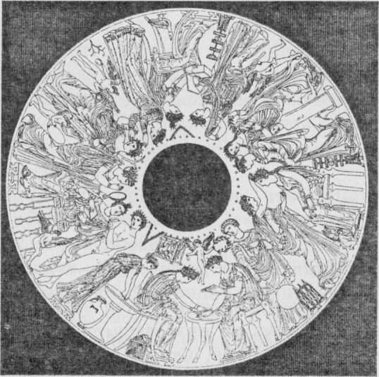 Краснофигурная крышка леканы с изображением свадебного обряда. IV в. до н. э. Краснофигурная крышка леканы с изображением свадебного обряда. IV в. до н. э.