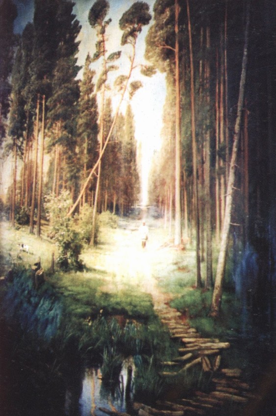 Полотна Ю.Ю. Клевера наклеены в специальные ниши. 15 романтических пейзажей сохранились до наших дней